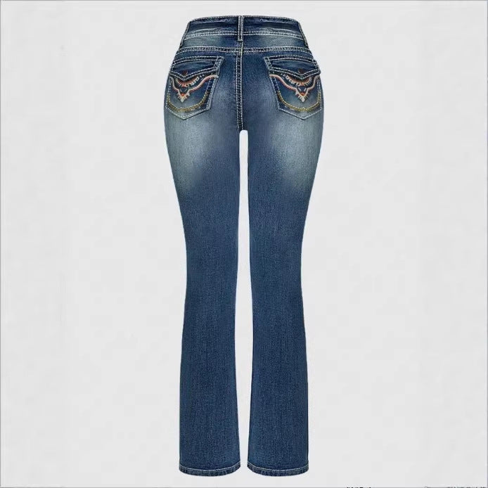 Women High-Waisted Slim-Straight Jeans with V-Shaped Waist and Superstretch Denim Chichicherry