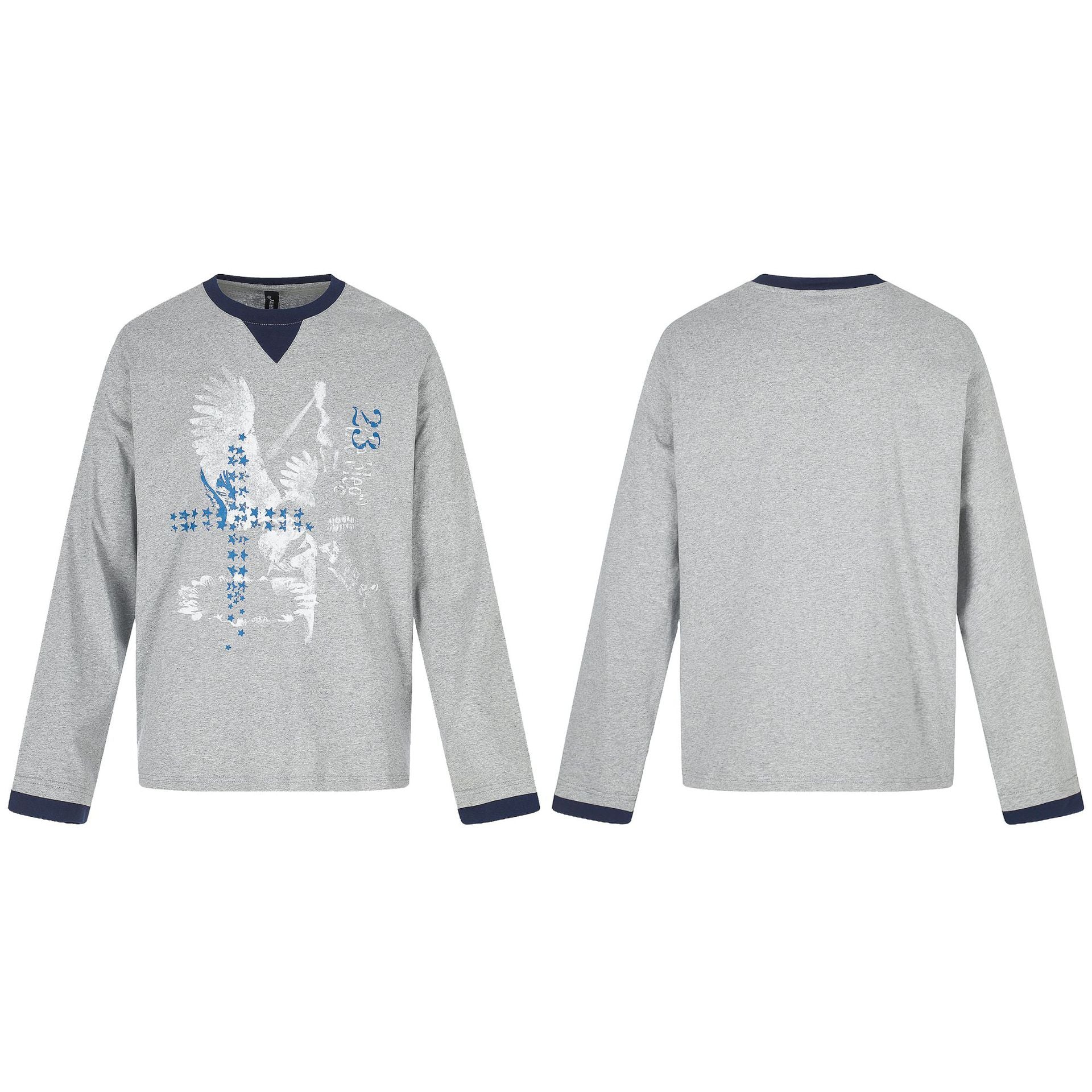 Men's long sleeve sweatshirt with contrast cuffs and Eagle Star print Chichicherry