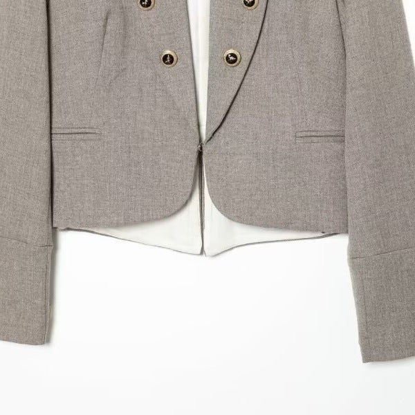 Ladies short blazer in military style with stand-up collar, double-breasted decorative button placket and tailored silhouette Chichicherry