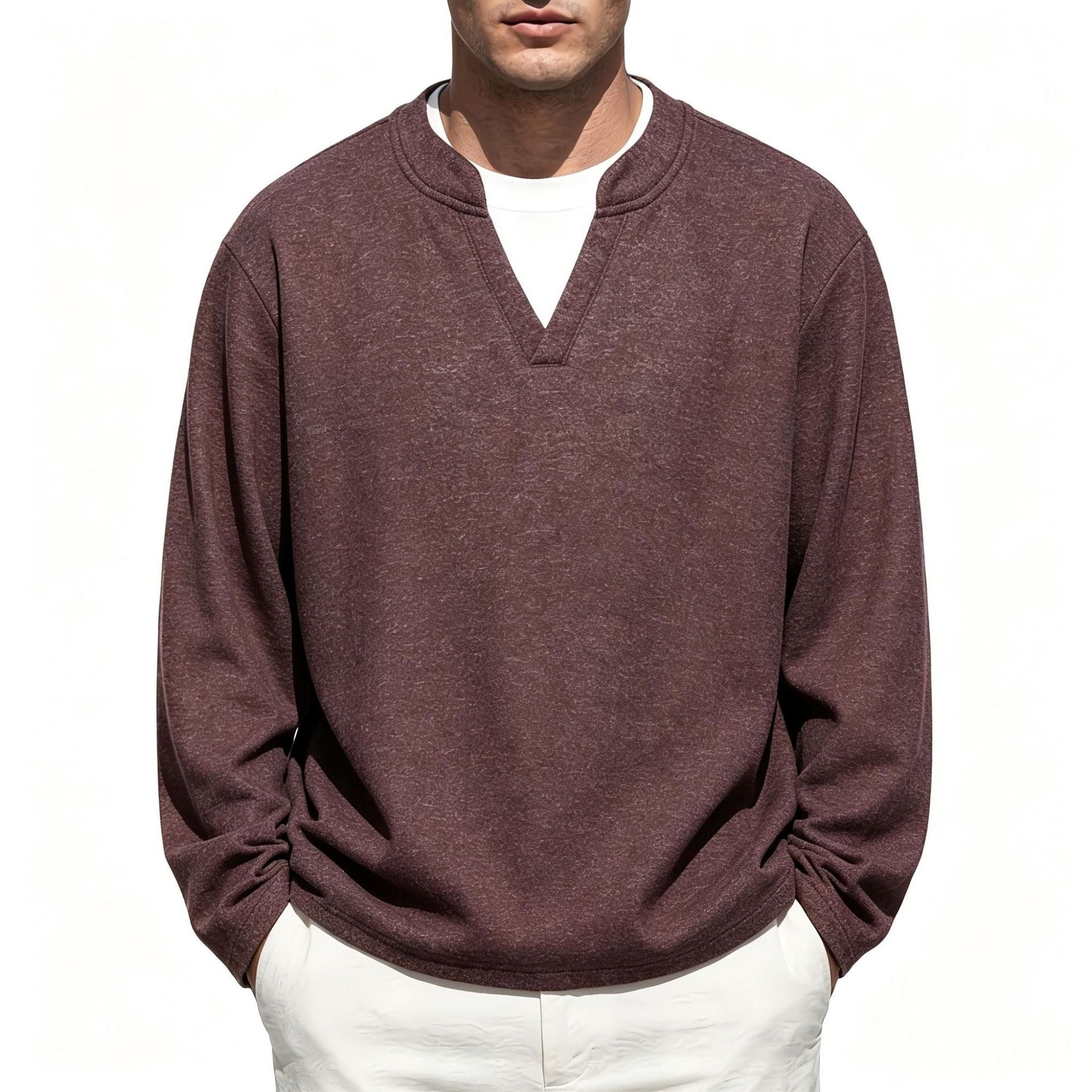 Men's Oversize Sweatshirt with V-Neck and Mélange Texture Chichicherry