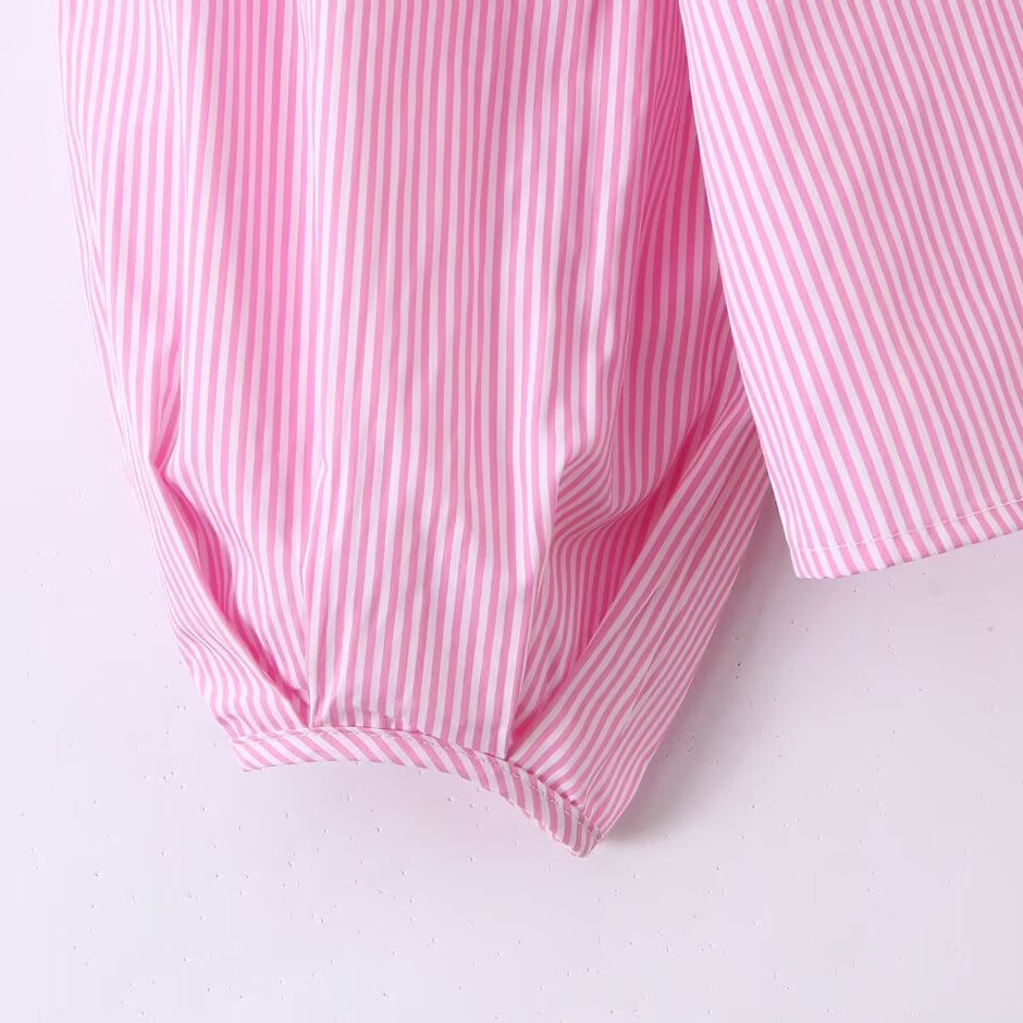 Women Two-Piece Striped Set with Oversized Shirt and High-Waist Palazzo Pants Chichicherry