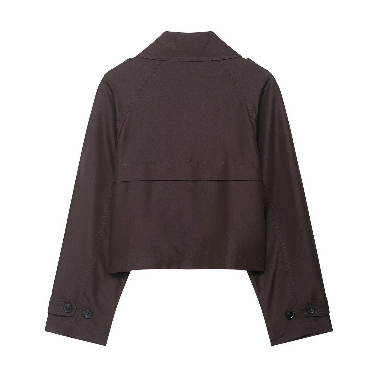 Women's Cropped Double-Breasted Trench Coat with Epaulettes, Wide Lapels and Adjustable Sleeve Straps Chichicherry