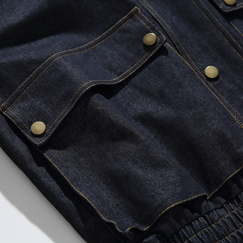 Unisex Boxy Jeans Jacket in Oversized Cut with Stand-Up Collar and Flap Pockets Chichicherry