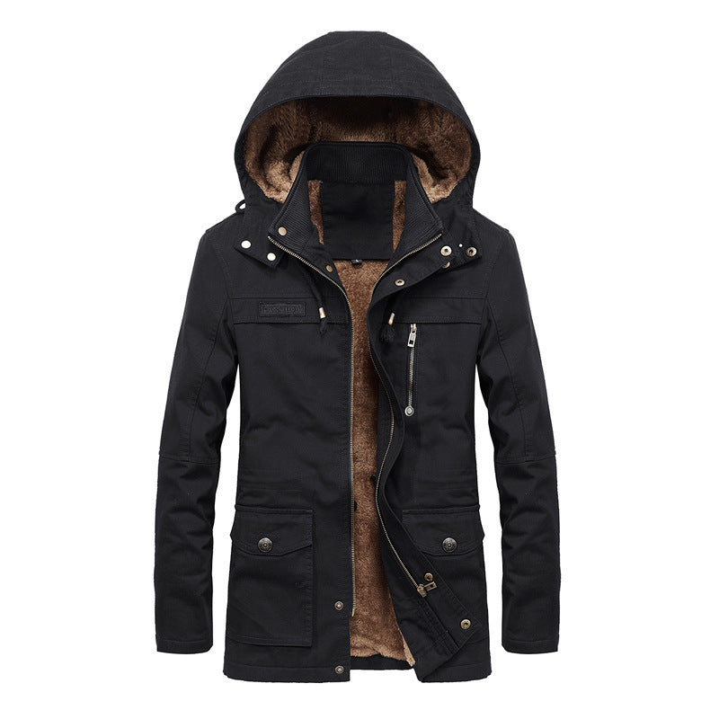 Men's Insulated Canvas Parka with Hood, Teddy Fleece Lining and Multifunctional Pockets Chichicherry