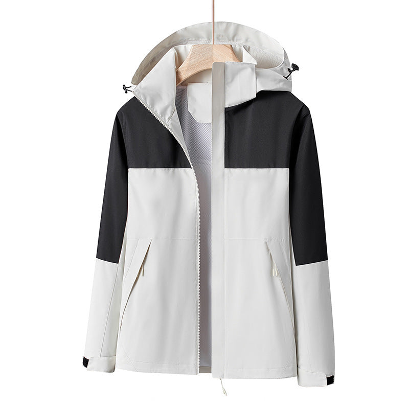 Men's Lightweight Windproof Softshell Rain Jacket with Hood and Contrast Trim Chichicherry