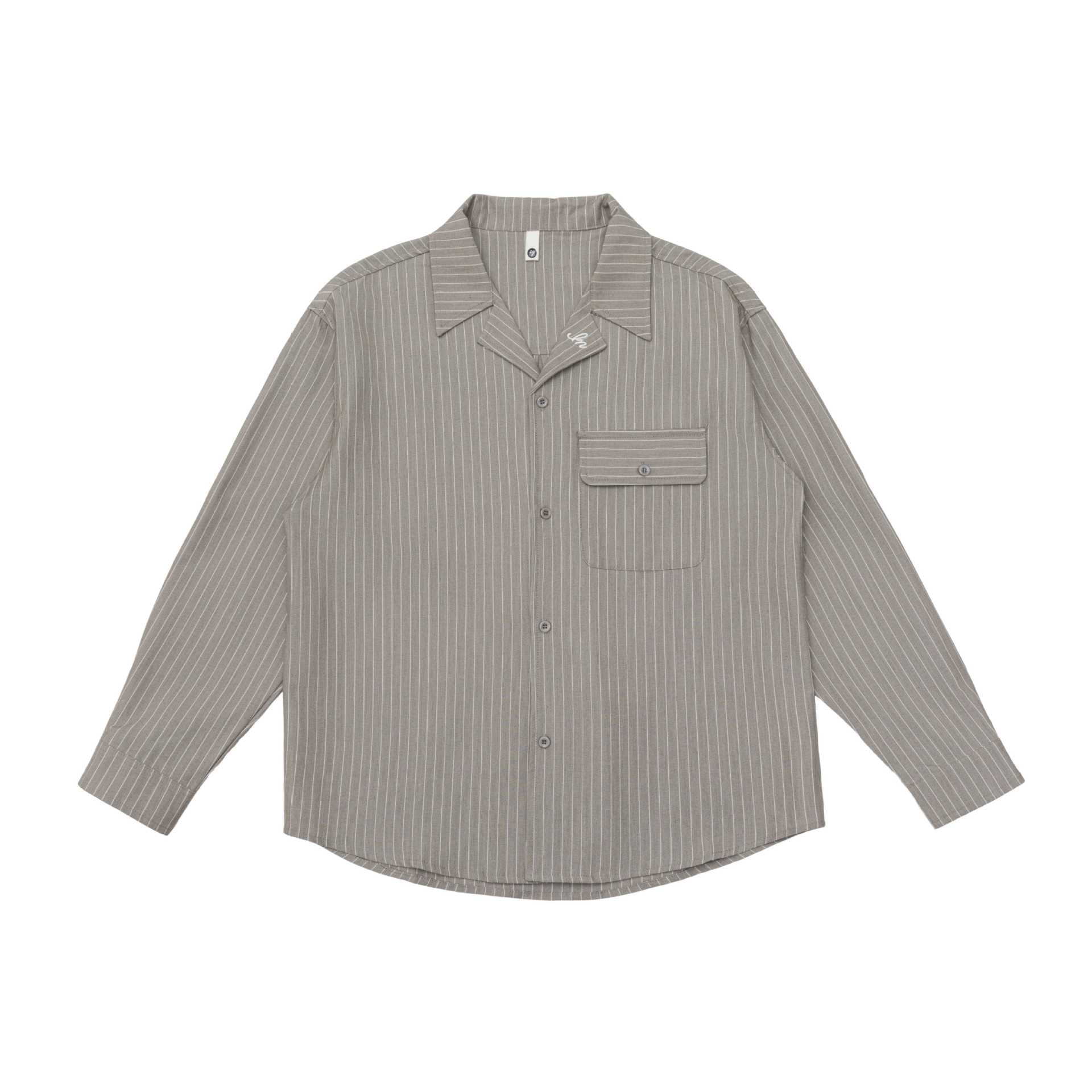 Unisex Striped Shirt Jacket with Notch Collar and Flap Pocket Chichicherry