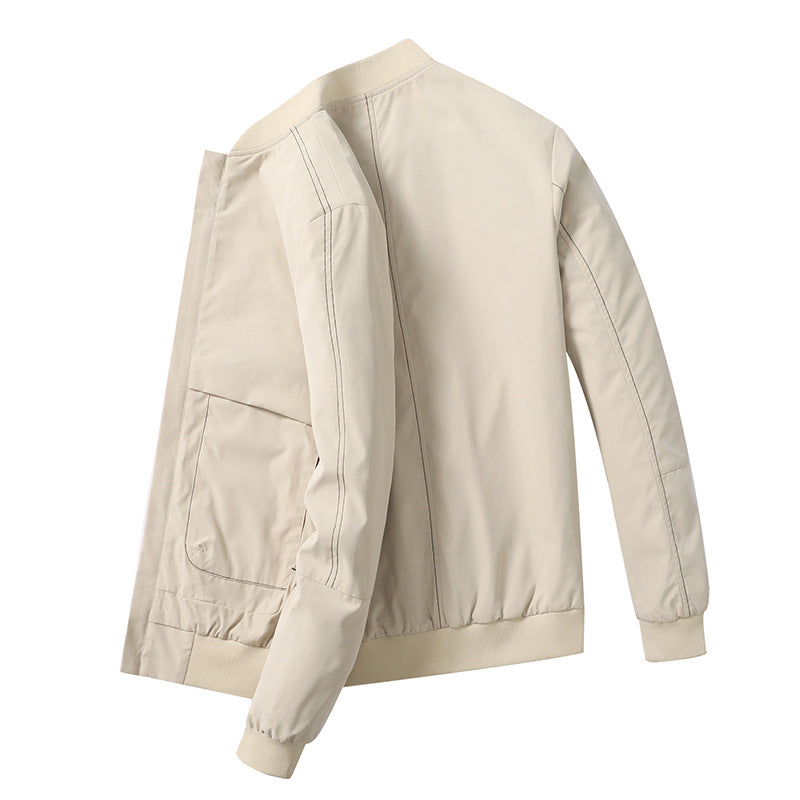 Men's Lightweight Bomber Jacket with Contrast Stitching, Zipper and Patch Pockets Chichicherry