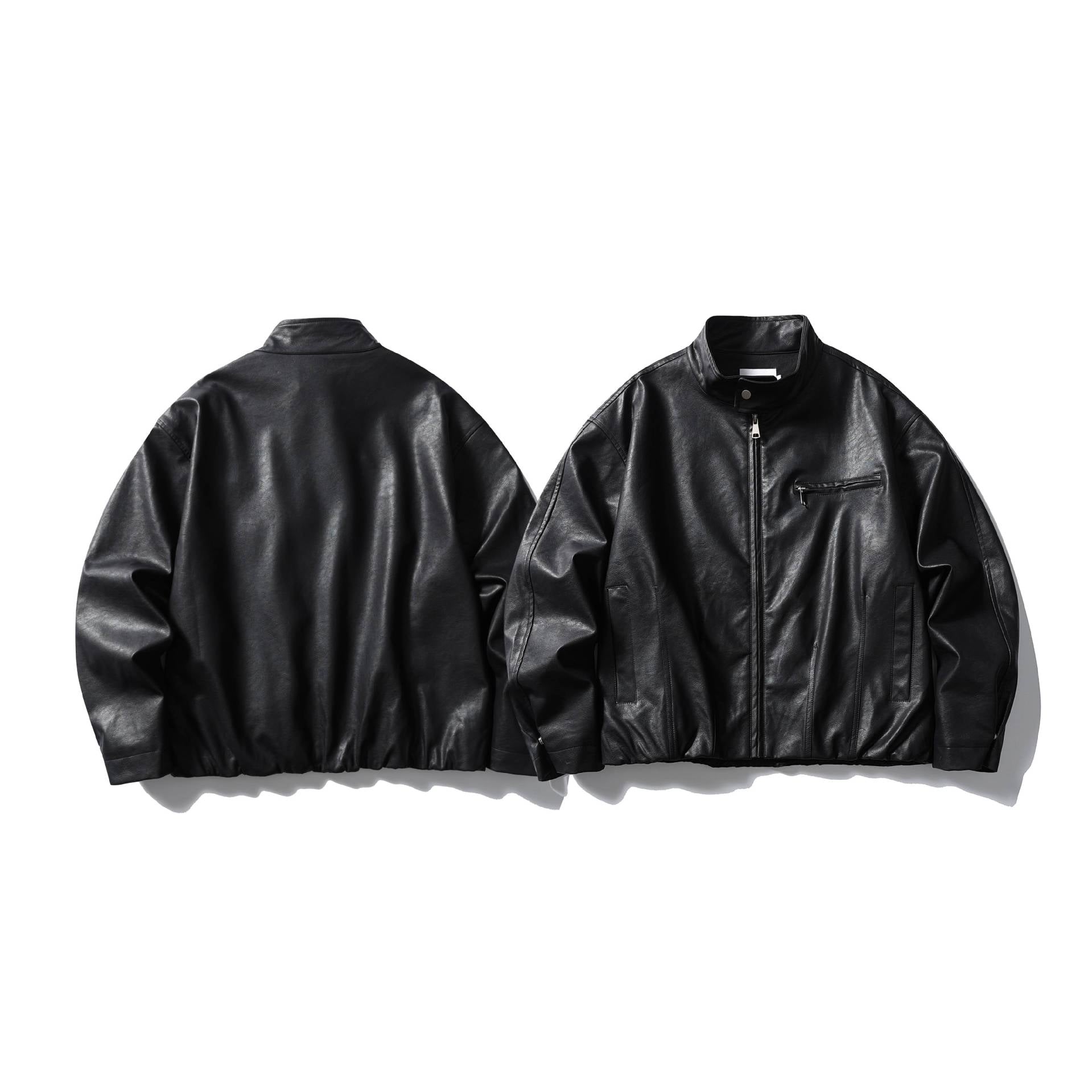 Men's leather pilot jacket with high stand-up collar and zip chest pocket Chichicherry