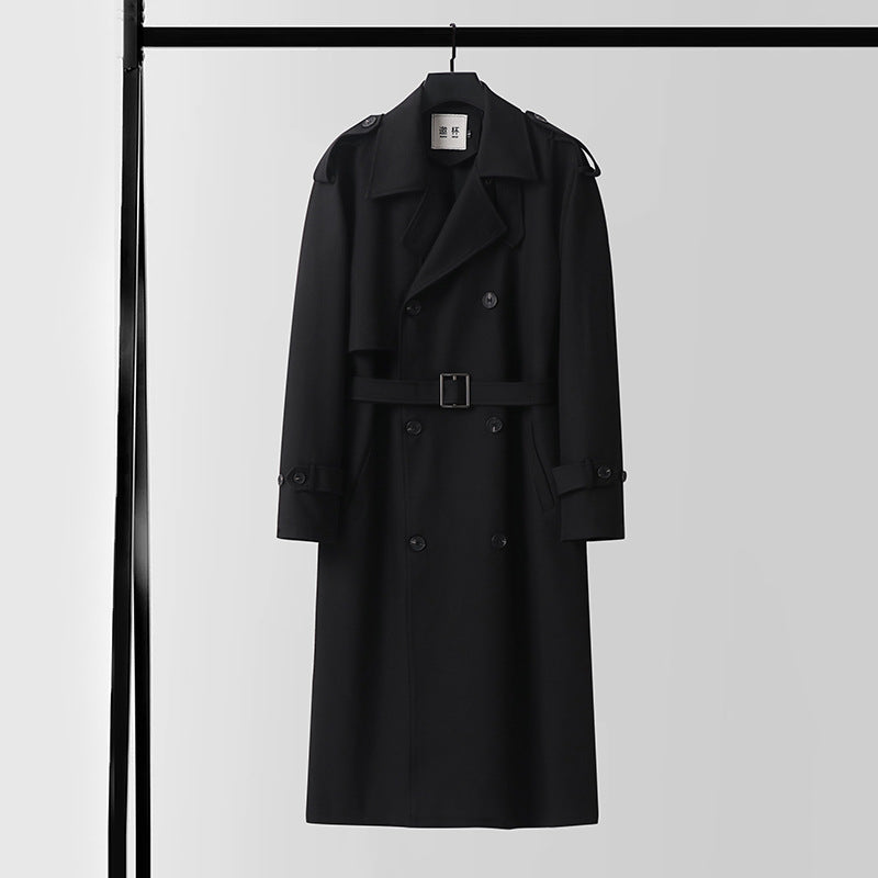 Men's Double-Breasted Trench Coat with Removable Waist Belt and Epaulettes Chichicherry