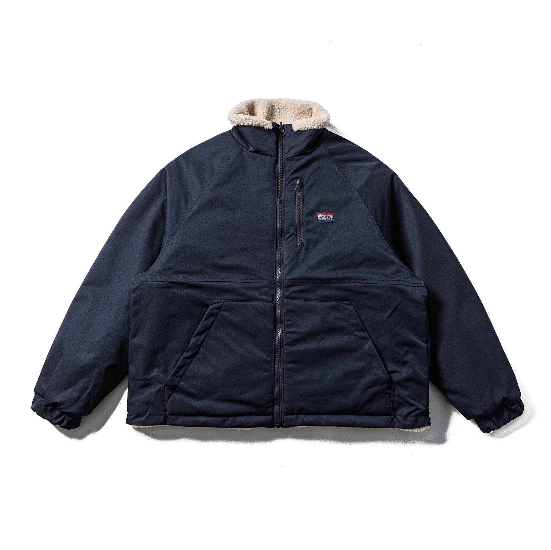 Unisex Teddy-Fleece Jacket with Nylon Panels, Stand-up Collar and Drawstring Chichicherry