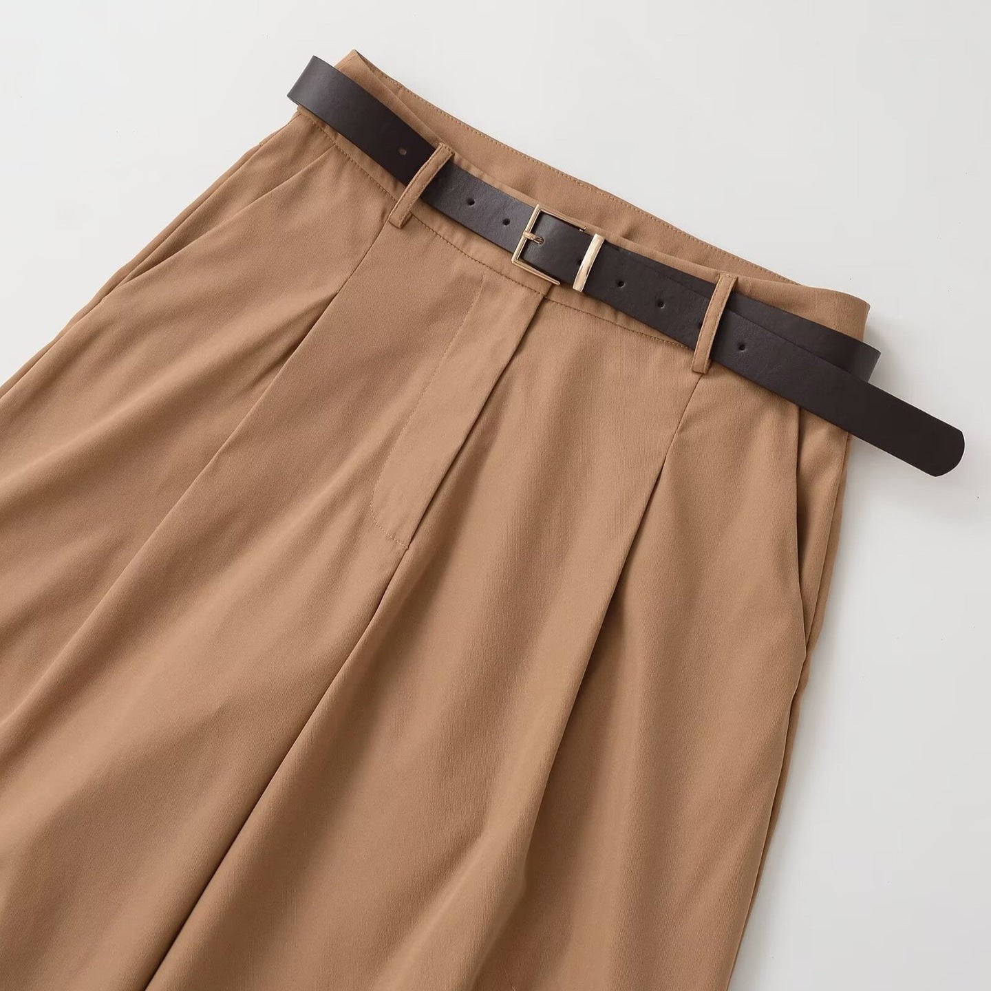 Women's culotte-inspired high-waist palazzo pants with crease and waist belt Chichicherry