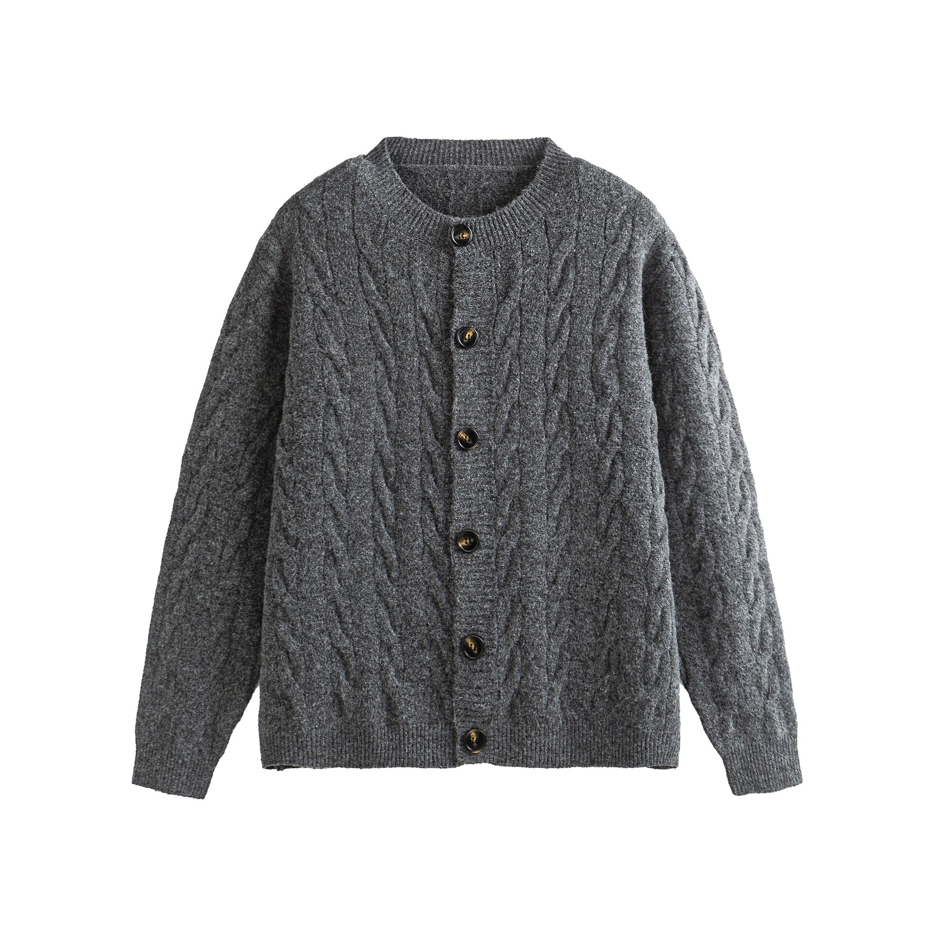 Women's Coarse Knit Cardigan with Cable Knit and Button Placket Chichicherry