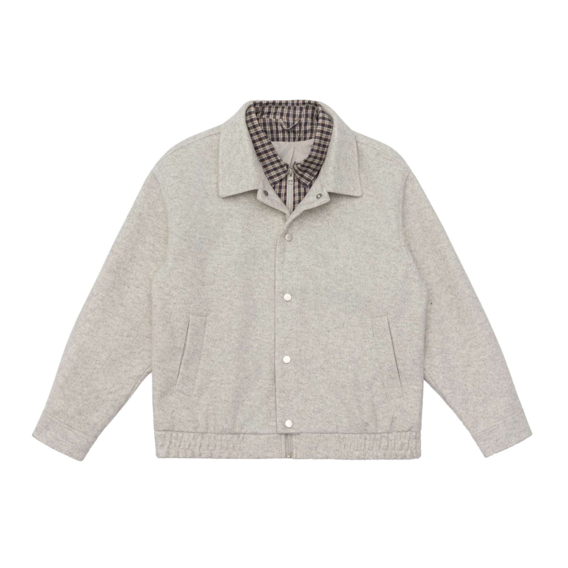Men's short jacket made of wool blend with checked lined inner vest and snap button placket Chichicherry