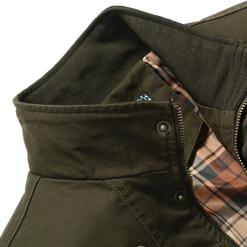 Men's canvas field jacket in pilot cut with checked lining, stand-up collar, and ribbed cuffs Chichicherry