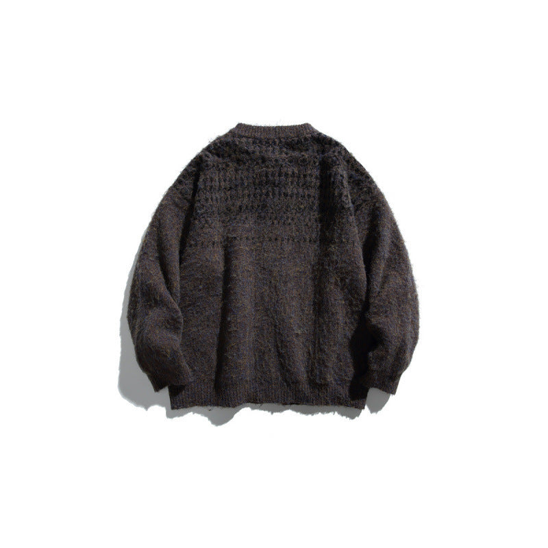 Women's Chunky Knit Oversized Cardigan in Mohair Look with Round Neckline and Button Placket Chichicherry