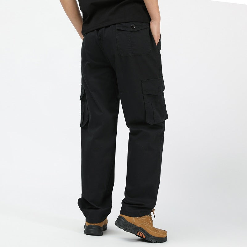 Men's Utility Cargo Pants with Wide Cut, Multiple Flap Pockets & Straight Leg Chichicherry