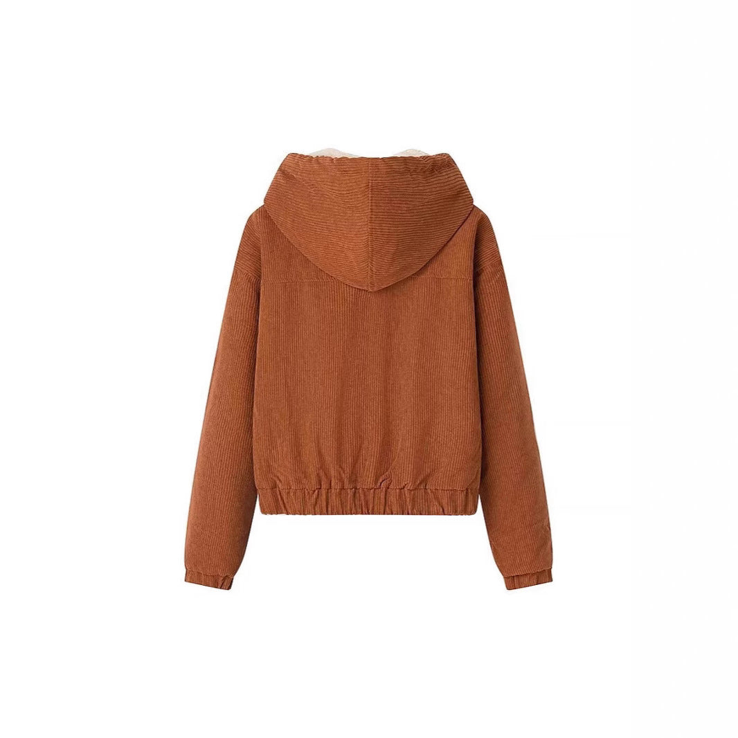 Women's short cord jacket with hood, teddy lining and full zip Chichicherry