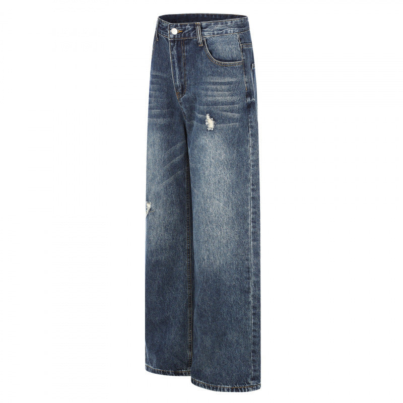 Women Highwaist Jeans in Wide Leg Cut with Used and Destroyed Details Chichicherry