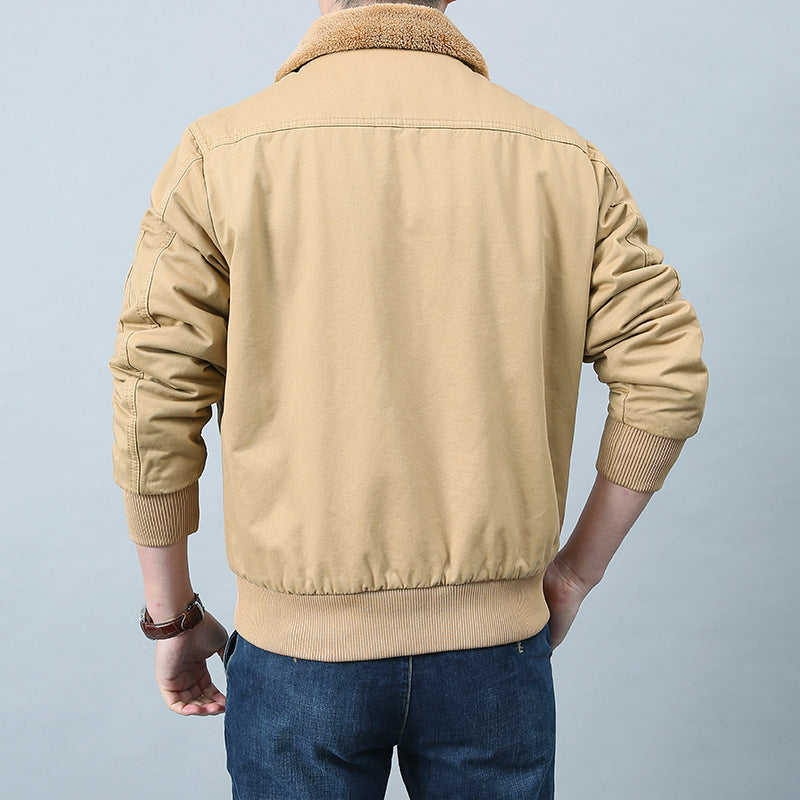 Men's Short Cut Bomber Jacket in Pilot Style with Teddy Collar, Utility Pockets and Ribbed Cuffs Chichicherry