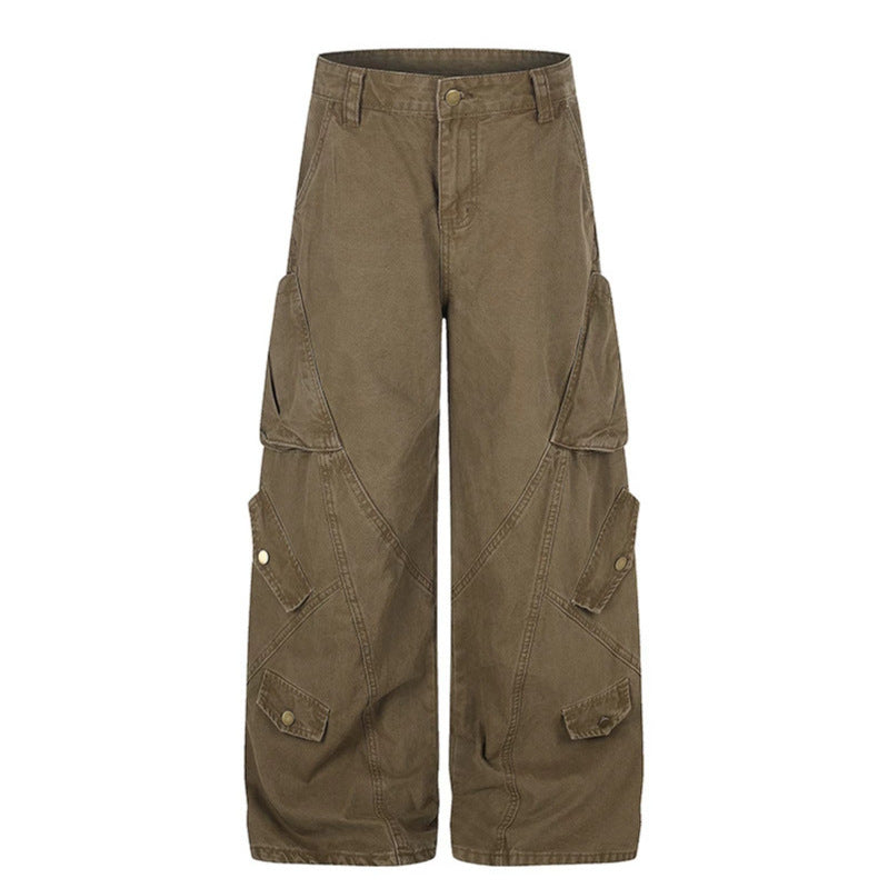 Women Wide High-Waist Cargo Culotte Pants with Multi-Pockets Chichicherry