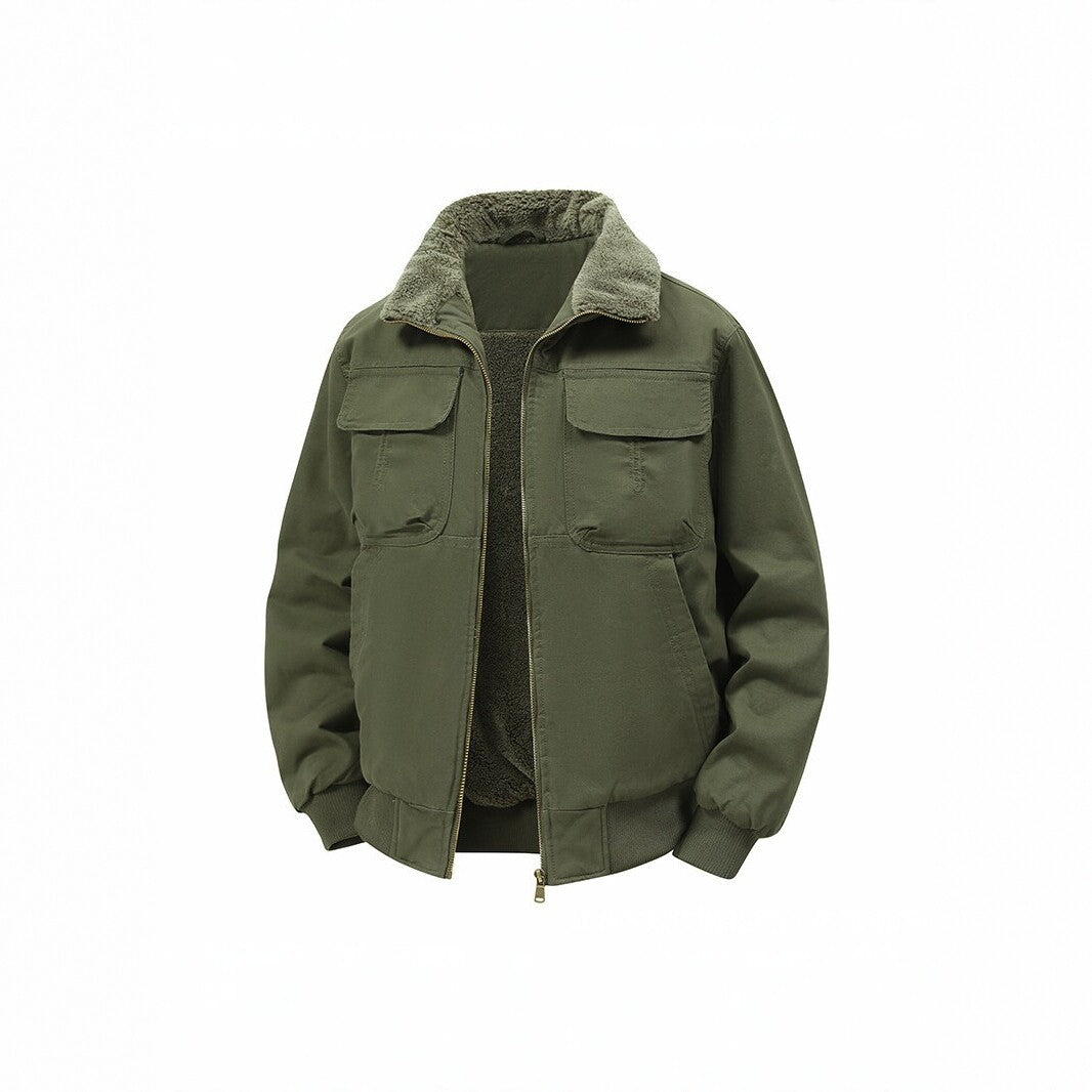 Men's thermo bomber jacket with full zip, sherpa collar, and utility pockets Chichicherry