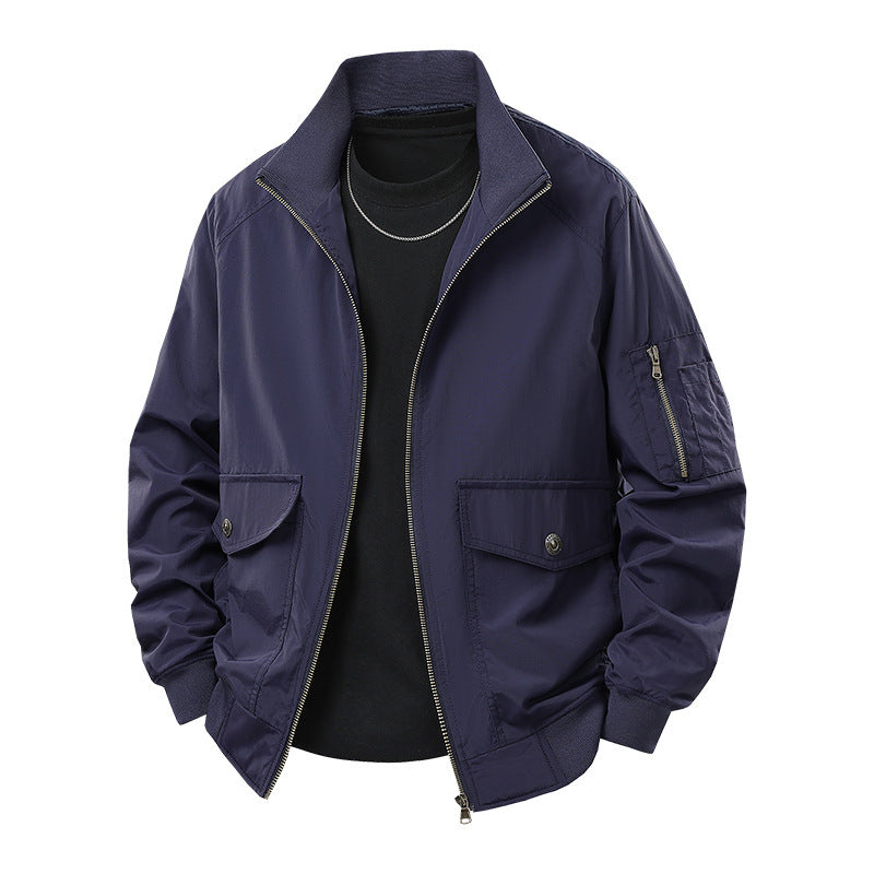 Men's Wind and Water Resistant Urban Bomber Jacket with Stand Collar and Multiple Pockets Chichicherry
