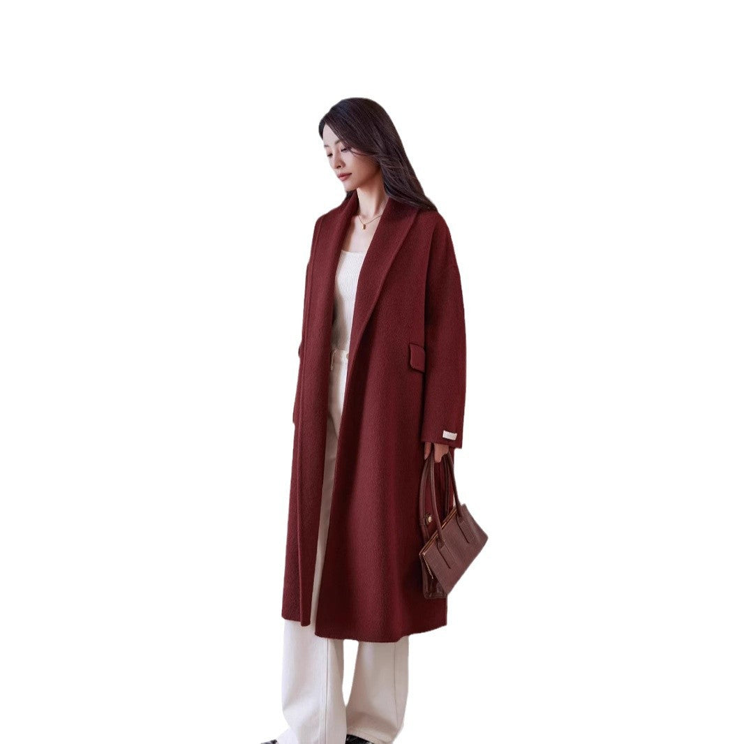 Women's Oversized Wool Coat with Classic Notch Lapel Chichicherry