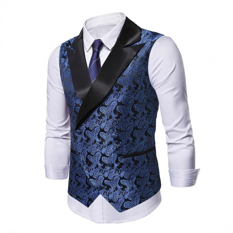 Men's Satin Paisley Vest with Shawl Collar and Tailored Tuxedo Look Chichicherry