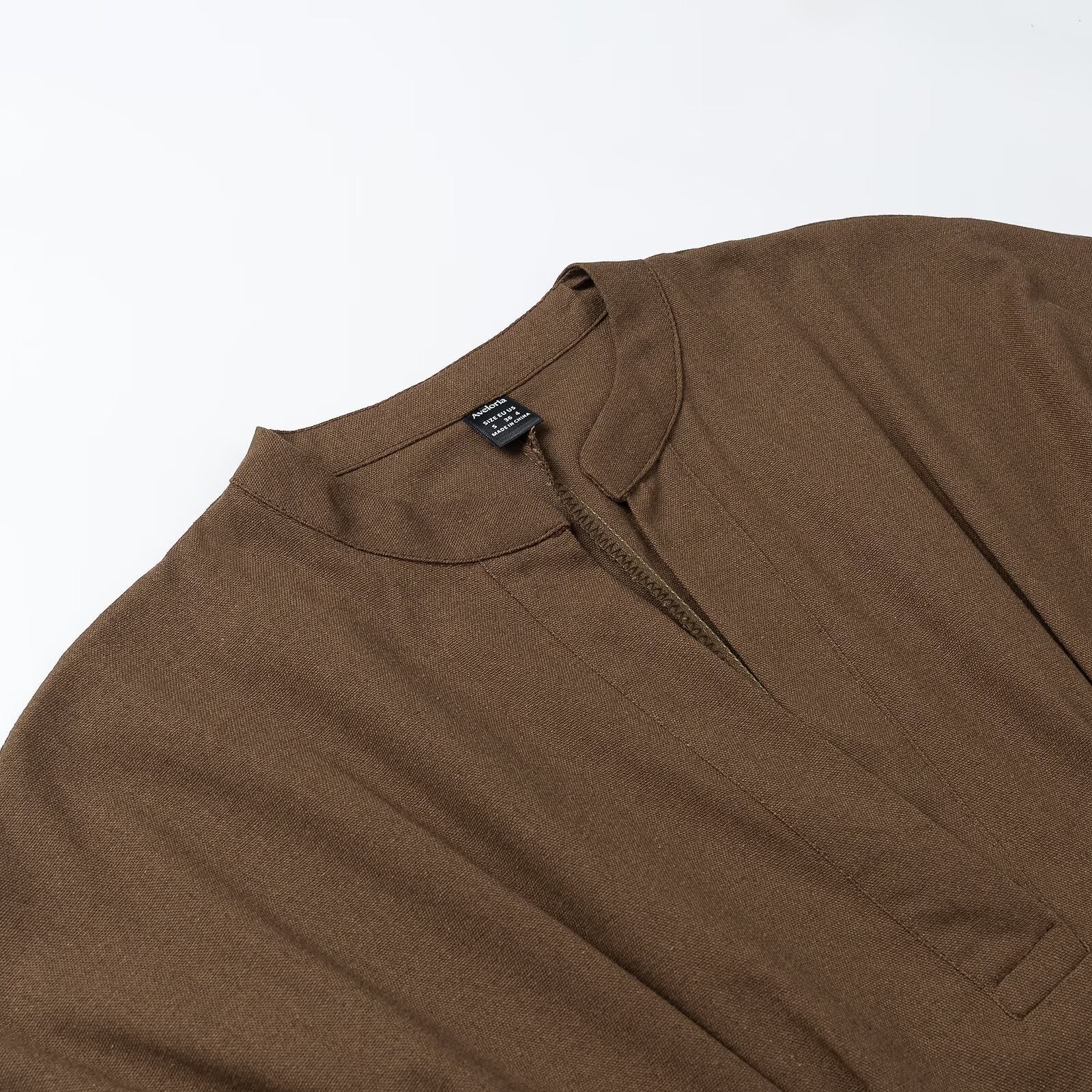 Women's A-Line Midi Dress with Stand Collar, Tailored Belt and Boxy Short Sleeves Chichicherry