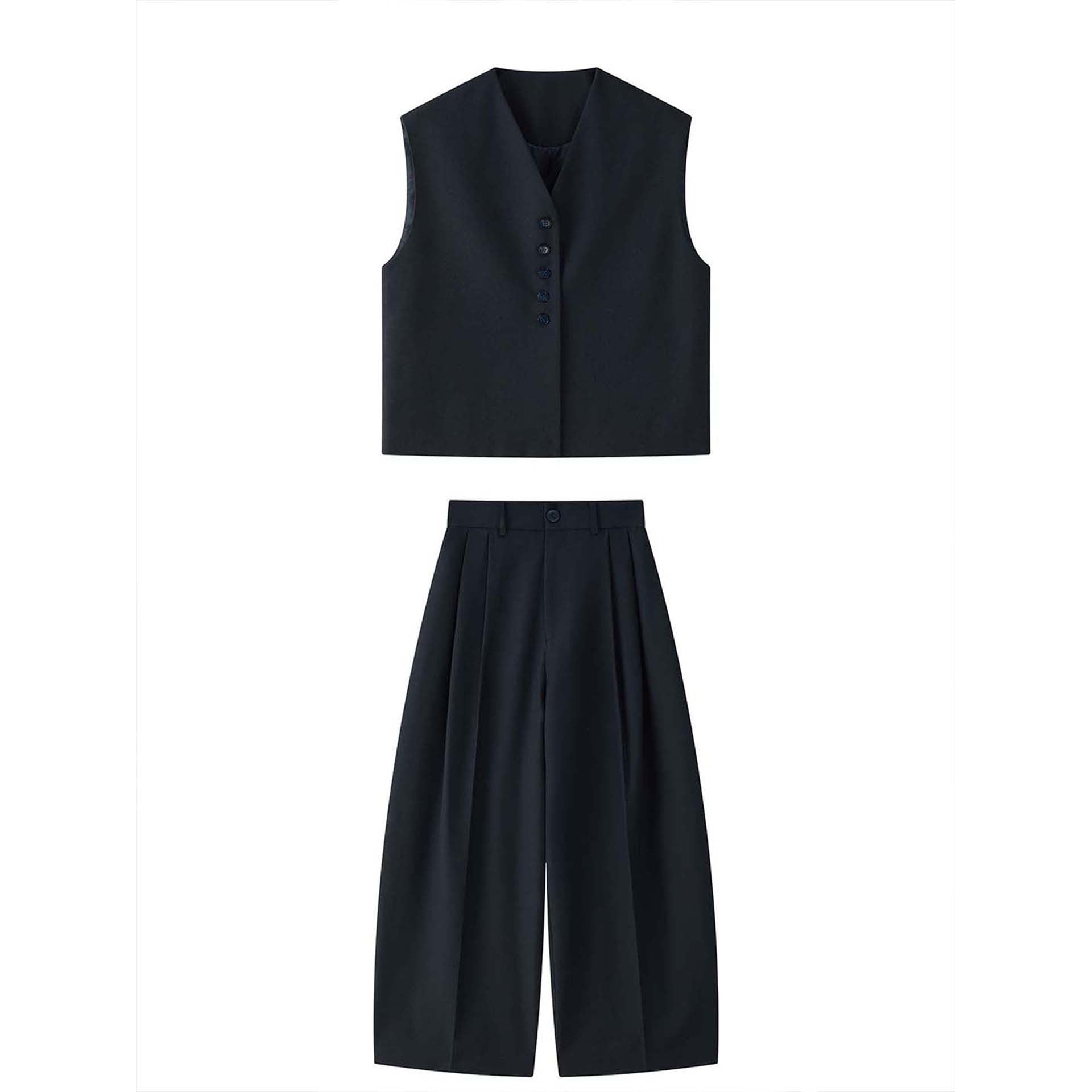 Women's Sleeveless Tailoring Vest with Deep V-Neck and Continuous Button Placket Chichicherry