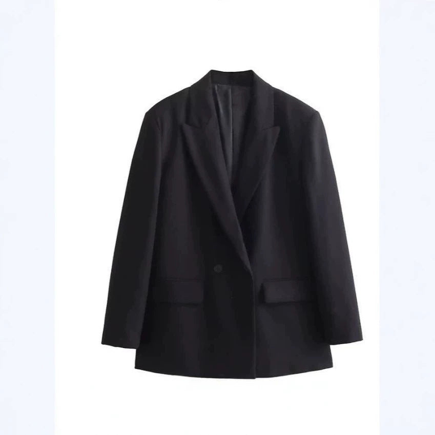 Women's Double-Breasted Boxy Blazer with Boxy Silhouette and Lapel Collar Chichicherry
