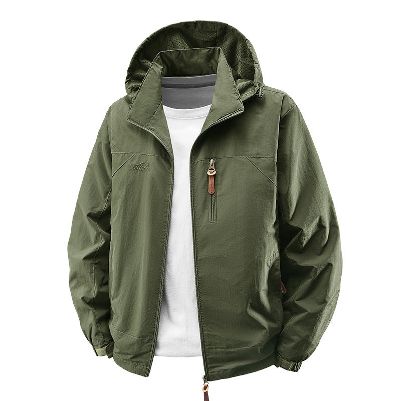 Men's Water-Repellent Ultra-Light Windbreaker with Hood, Zipper, and Chest Pocket Chichicherry