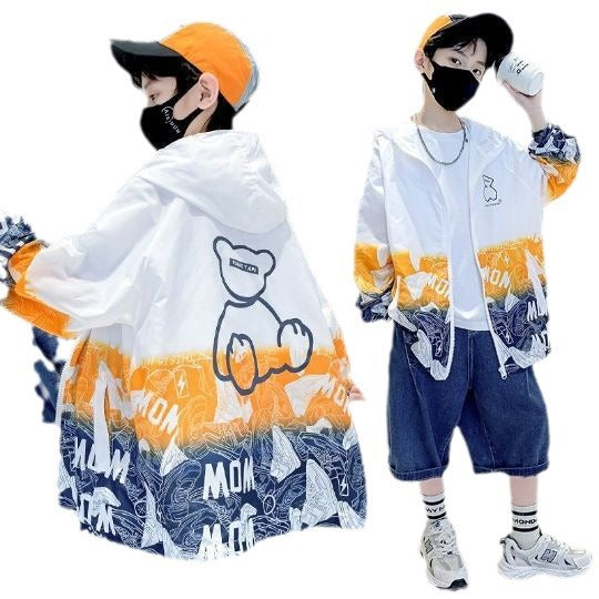 Unisex nan lightweight windproof hoodie jacket with allover graphic print and reflective accents for children Chichicherry