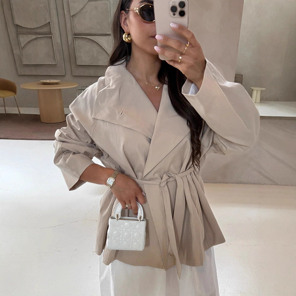 Women's wrap short jacket with tie belt, dropped shoulder and boxy silhouette Chichicherry