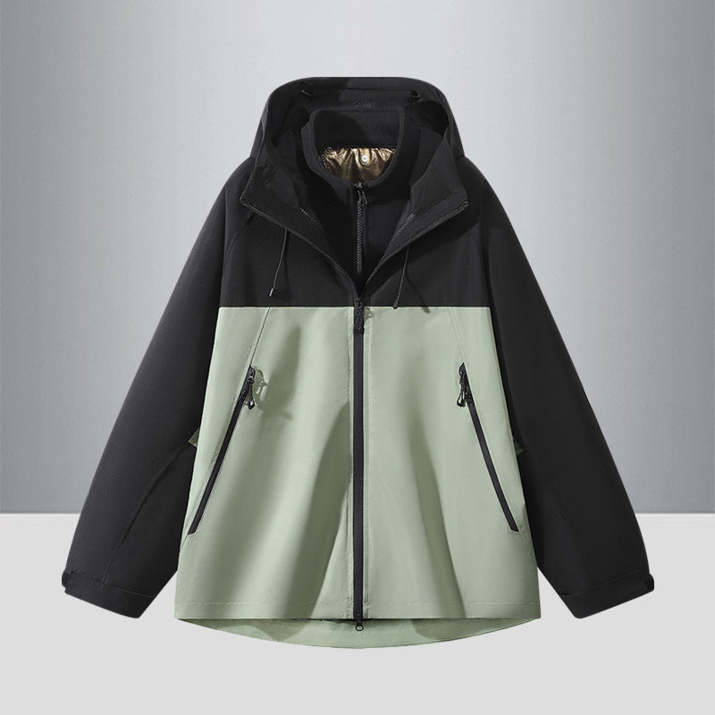 Men's Two-Tone Softshell Hybrid Jacket with Hood, Extended Back and Water-Resistant Zippers Chichicherry