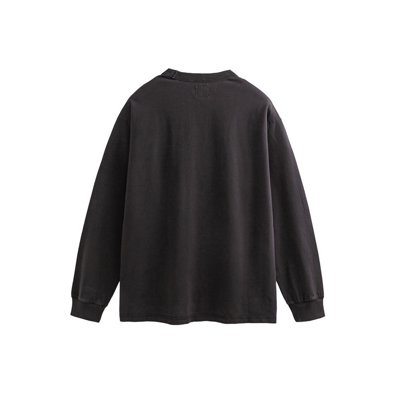 Unisex Oversize Long Sleeve Sweatshirt with Relief Logo and Vintage Washed Cotton Blend Chichicherry