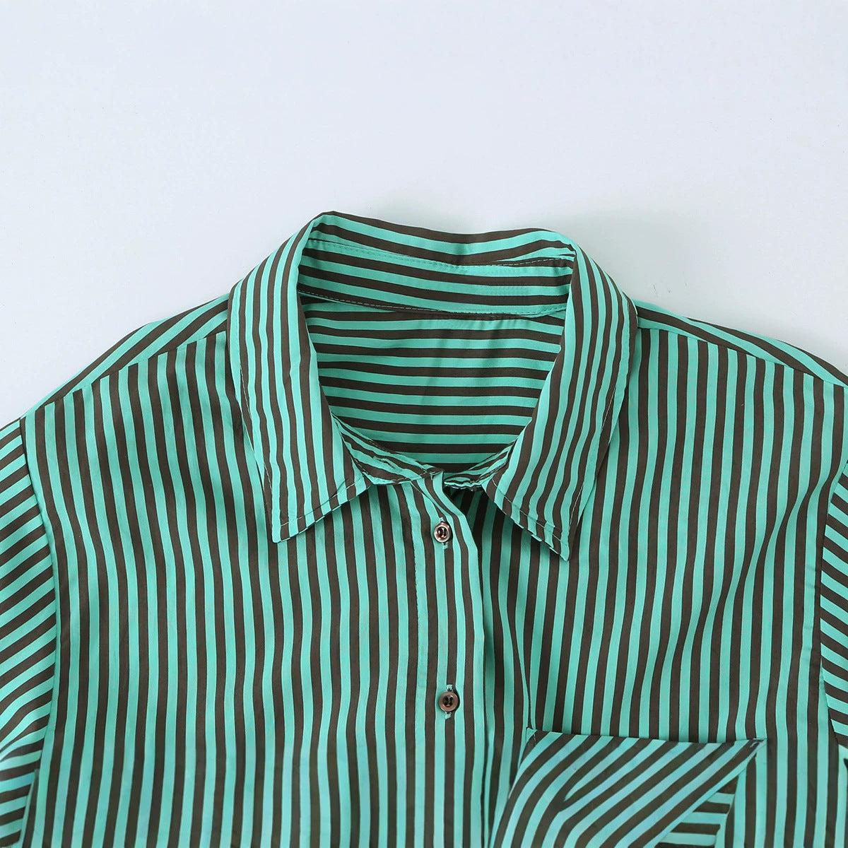 Women's oversized shirt with diagonal striped design, asymmetrical hem, and chest pocket Chichicherry