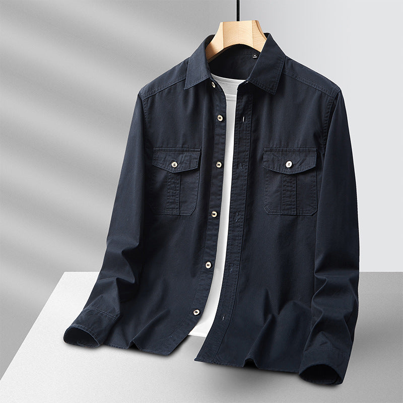 Men's Lightweight Cotton Utility Shirt Jacket with Flap Pockets and Full Button Placket Chichicherry
