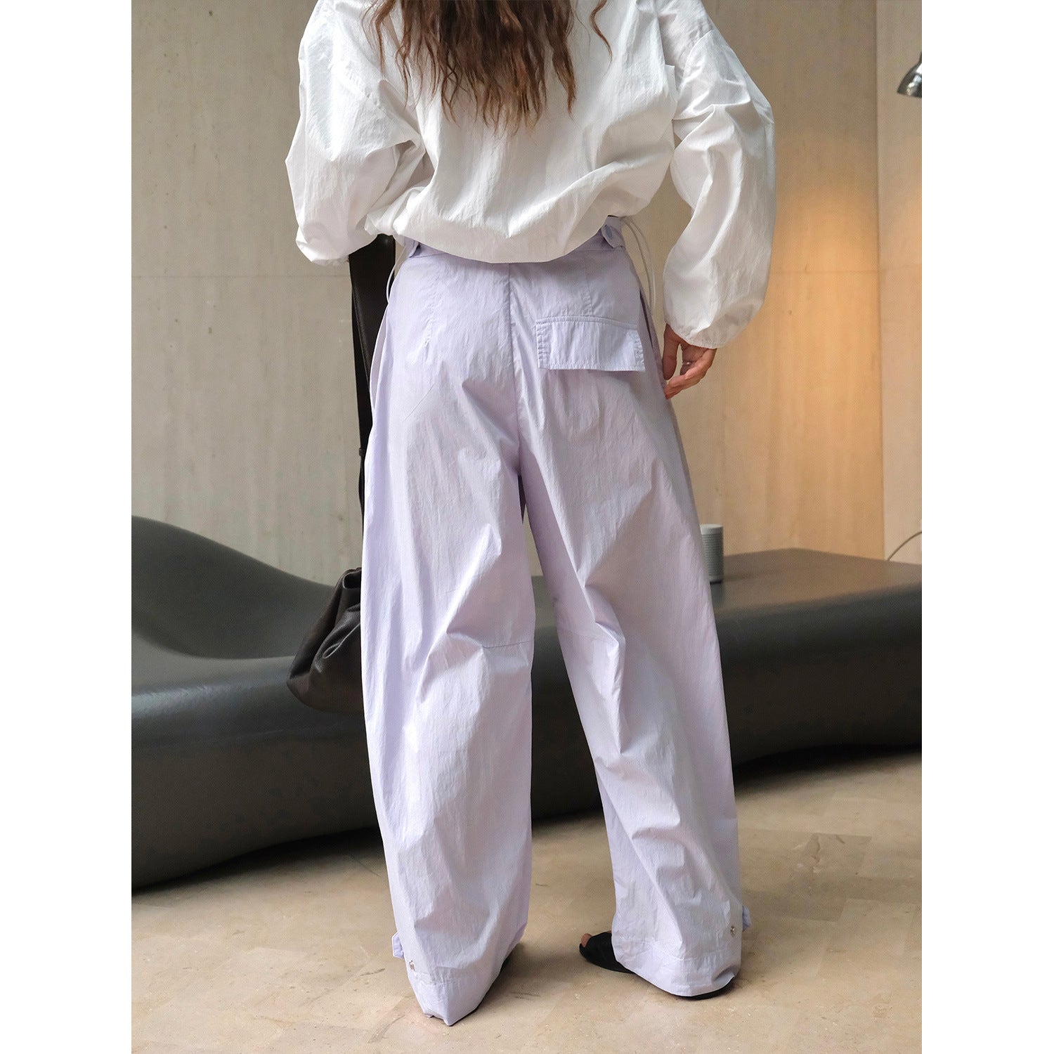 Women's Wide High-Waist Palazzo Pants made of light cotton blend with adjustable hem detail Chichicherry