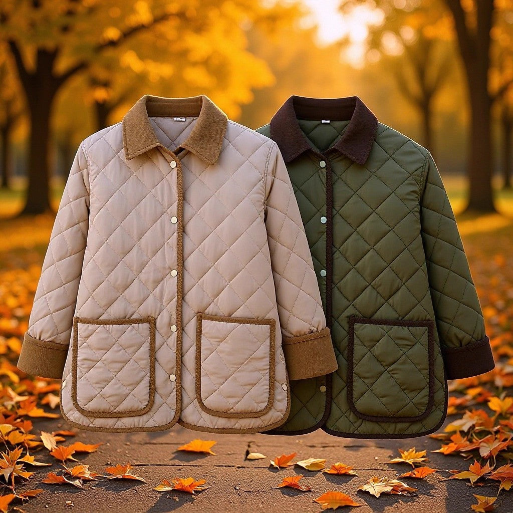 Ladies quilted jacket with cord collar, flap pockets and snap button closure Chichicherry