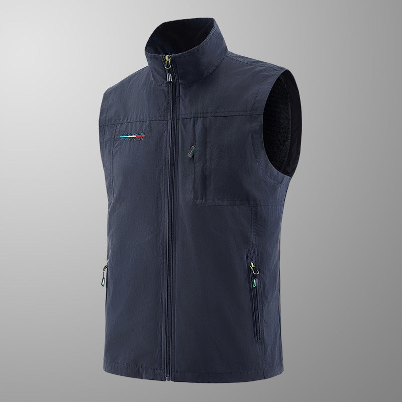 Men's Lightweight Windproof Utility Vest with High Collar, Zip Pockets and Breathable Mesh Lining Chichicherry