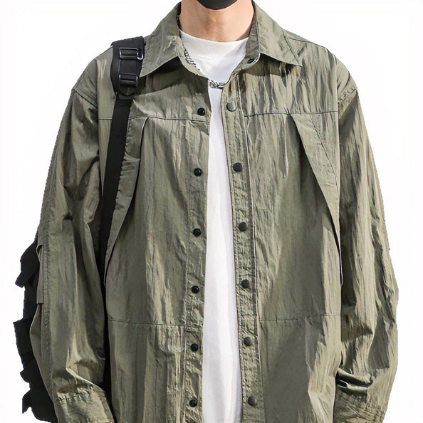Herren Leichte Overshirt-Hemdjacke im Relaxed-Look mit Druckknopfleiste und Faltendetail Chichicherry