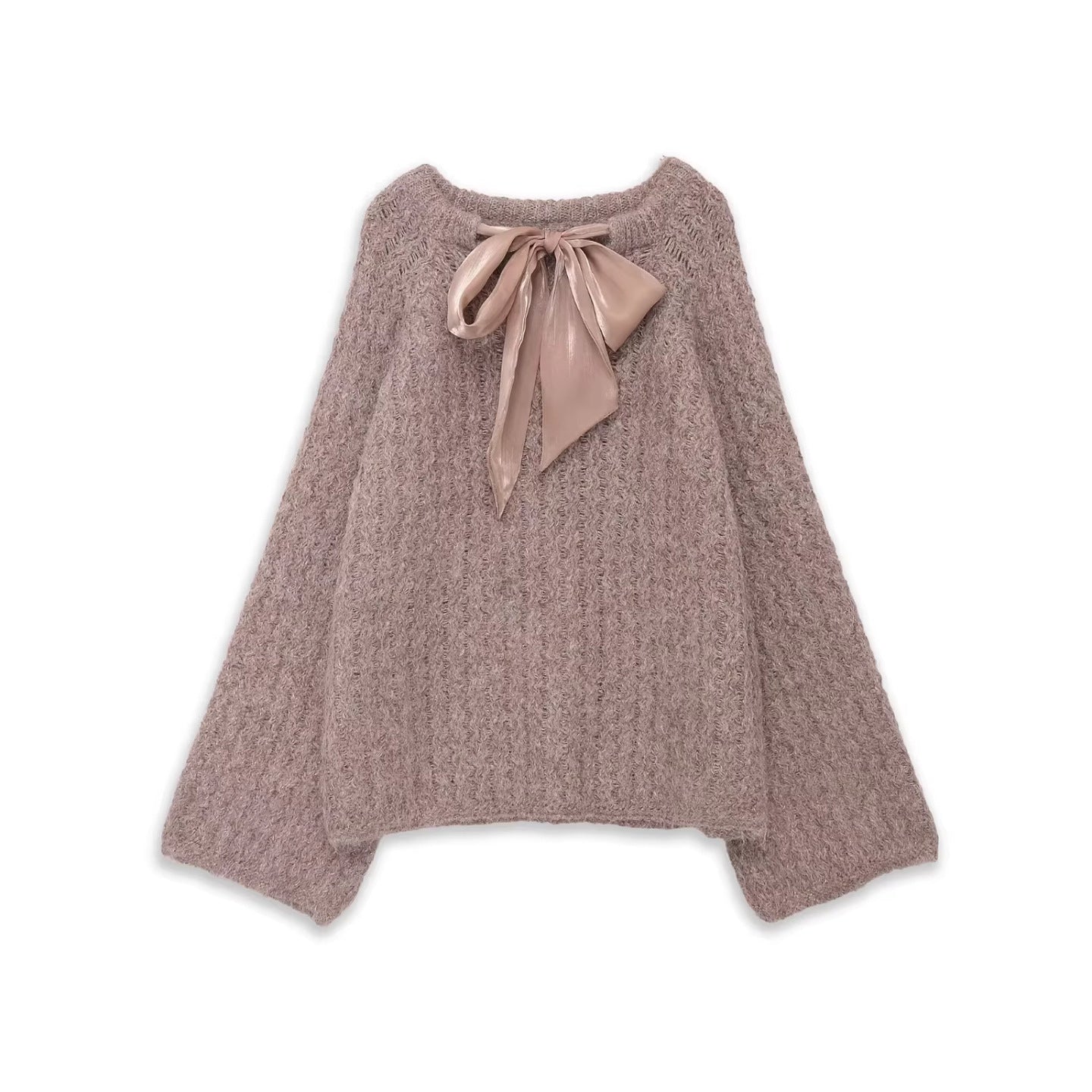 Women Oversize Mohair-Optics Knit Sweater with Back Bow Chichicherry