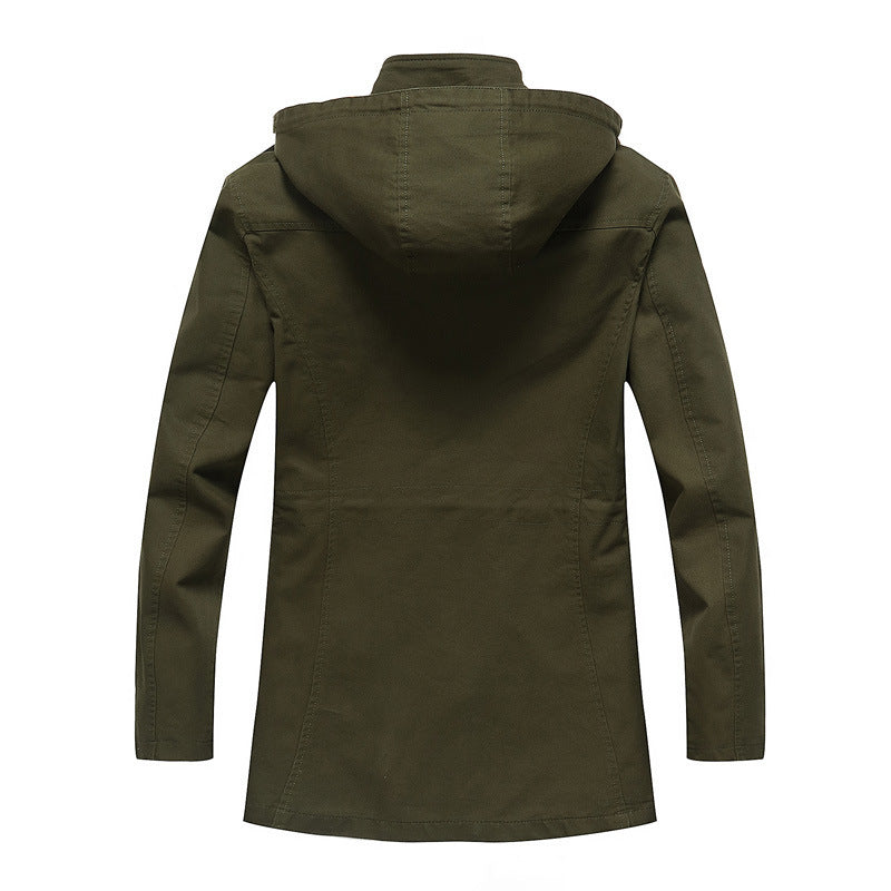 Men's canvas parka with hood, checkered lined interior and utility pockets Chichicherry