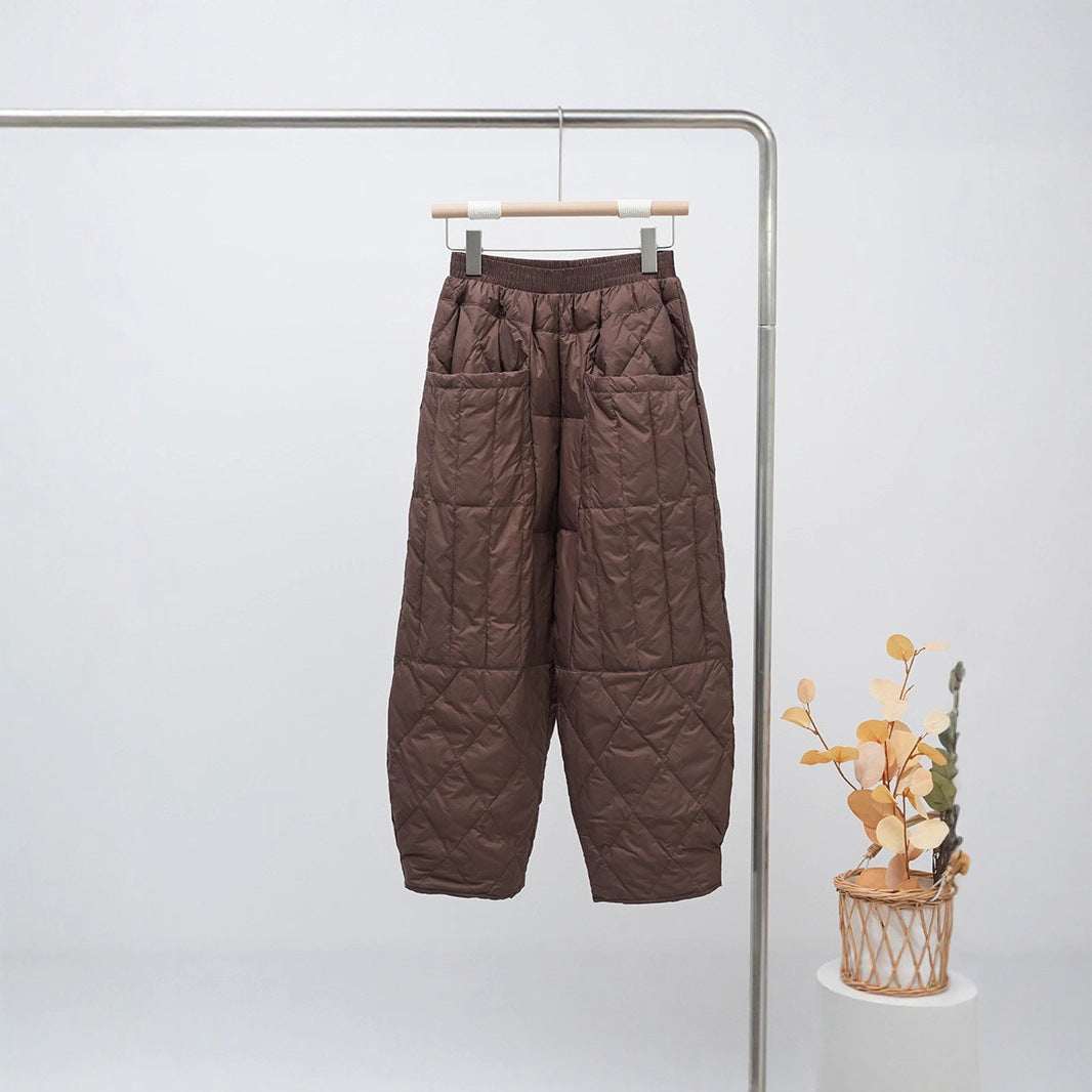 Women's Quilted Oversized Padded Pants with Elastic Waistband and Large Patch Pockets Chichicherry