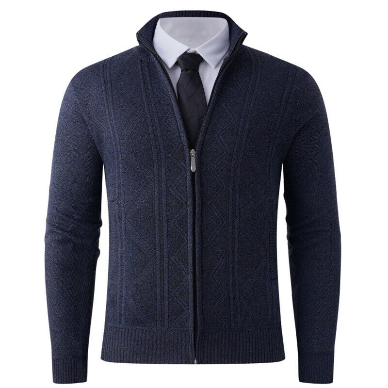 Men's knit zip jacket with stand-up collar and subtle diamond pattern Chichicherry