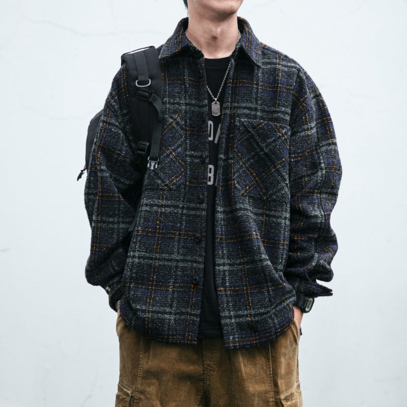 Unisex Karo-Overshirt aus Wollmix mit aufgesetzten Brusttaschen Chichicherry