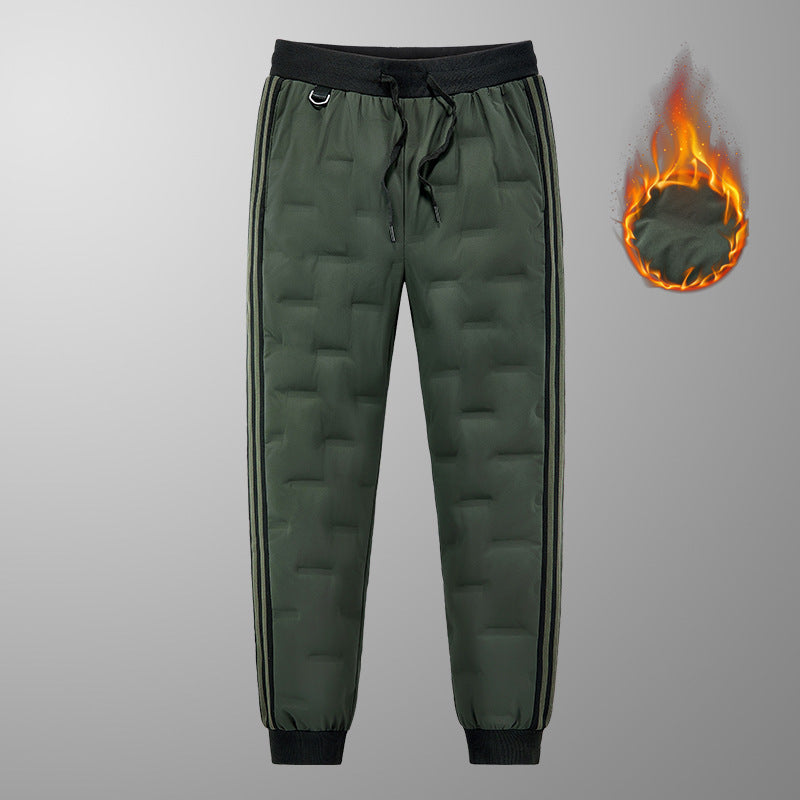 Men's Padded Quilted Jogging Pants with Thermal Insulation and Contrast Stripes Chichicherry