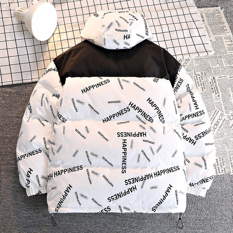 Men's Printed Padded Hooded Jacket with Contrasting Shoulder Yoke and Drawstring Chichicherry