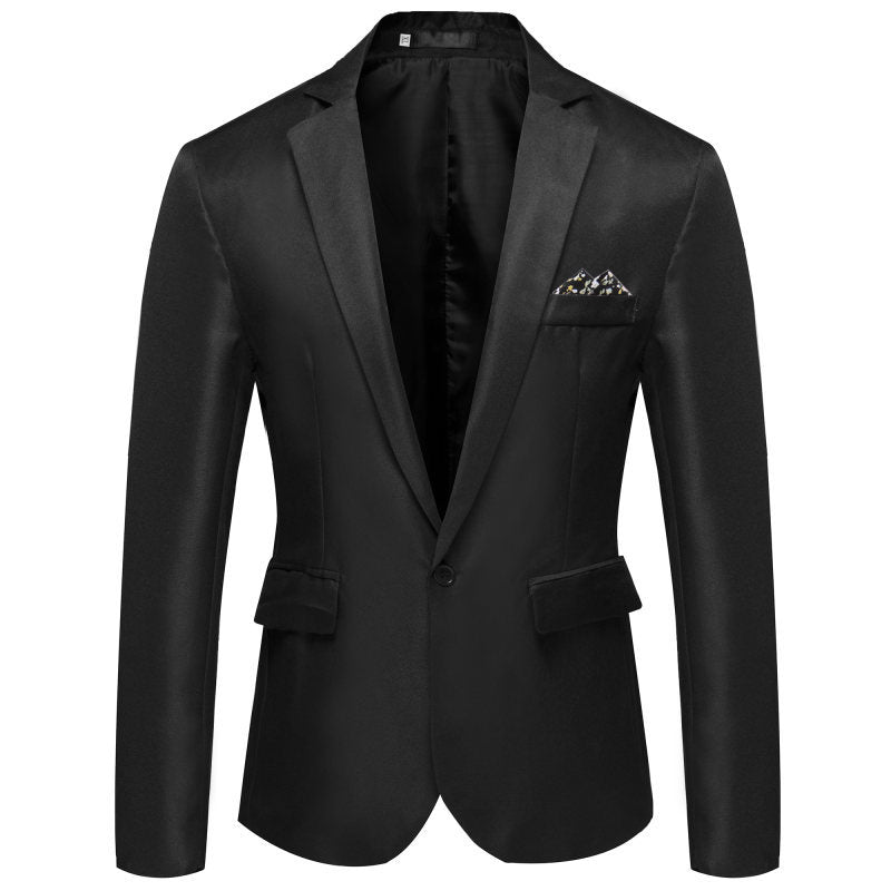 Men's Slim-Fit Tuxedo Jacket with Single-Button Closure and Contrast Flap Pockets Chichicherry